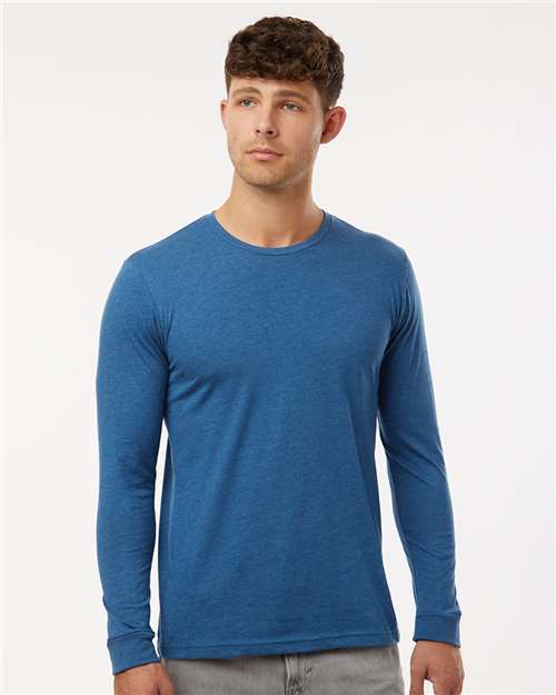 Next Level 6211 Unisex CVC Long Sleeve T-Shirt - Heather Cool Blue - model front