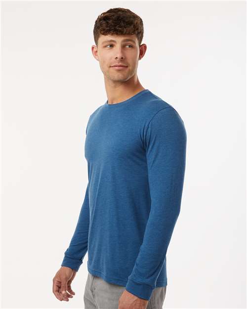 Next Level 6211 Unisex CVC Long Sleeve T-Shirt - Heather Cool Blue - model side