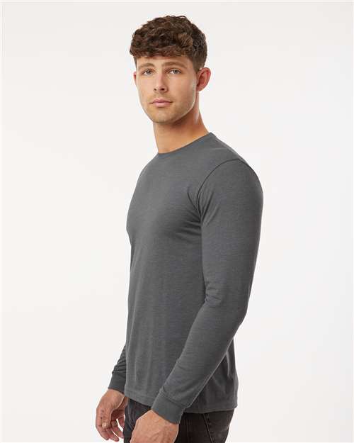 Next Level 6211 Unisex CVC Long Sleeve T-Shirt - Heather Heavy Metal - model side