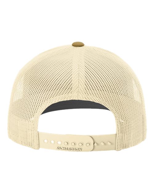Richardson 112 Snapback Trucker Cap - Heather Grey/ Birch/ Amber Gold - back