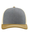 Richardson 112 Snapback Trucker Cap - Heather Grey/ Birch/ Amber Gold - front