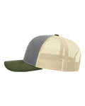 Richardson 112 Snapback Trucker Cap - Heather Grey/ Birch/ Army Olive - side