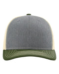Richardson 112 Snapback Trucker Cap - Heather Grey/ Birch/ Army Olive - front