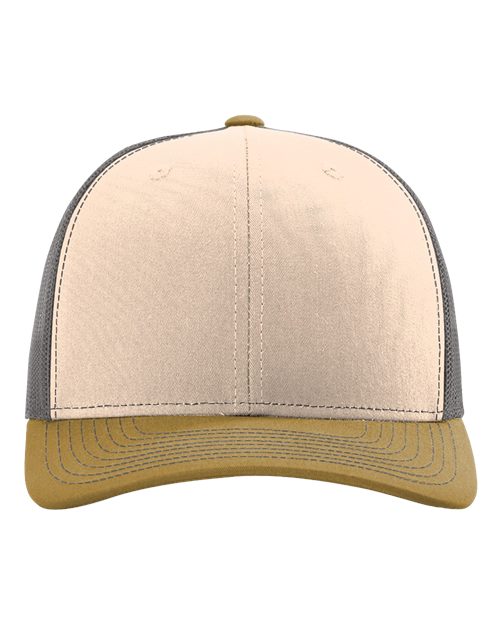 Richardson 112 Snapback Trucker Cap - Mink Beige/ Charcoal/ Amber Gold - front