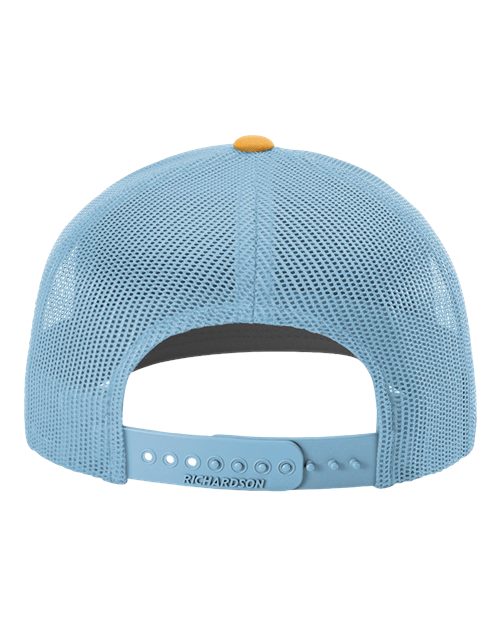 Richardson 112 Snapback Trucker Cap - White/ Columbia Blue/ Yellow - back