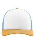 Richardson 112 Snapback Trucker Cap - White/ Columbia Blue/ Yellow - front
