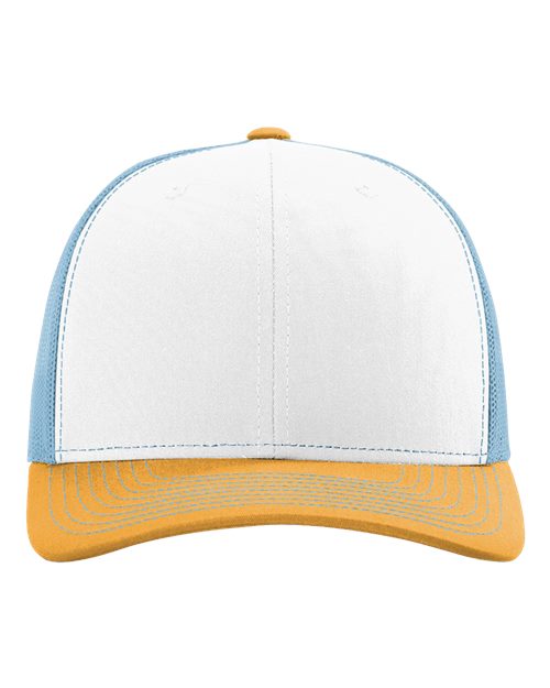 Richardson 112 Snapback Trucker Cap - White/ Columbia Blue/ Yellow - front
