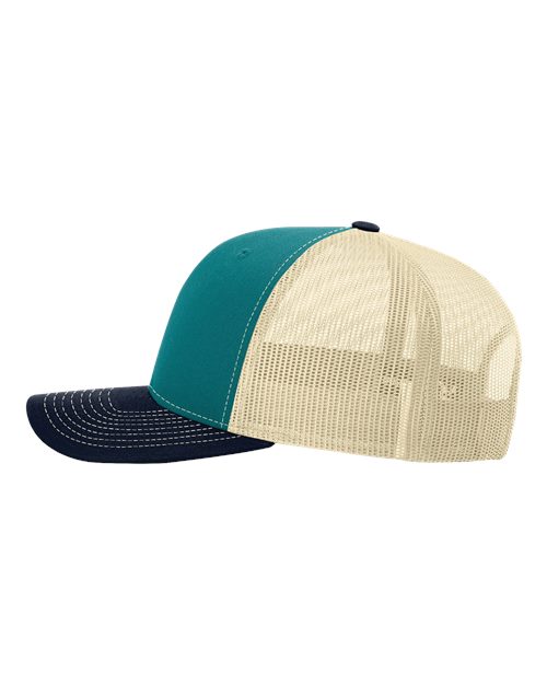 Richardson 112 Snapback Trucker Cap - Blue Teal/ Birch/ Navy - side