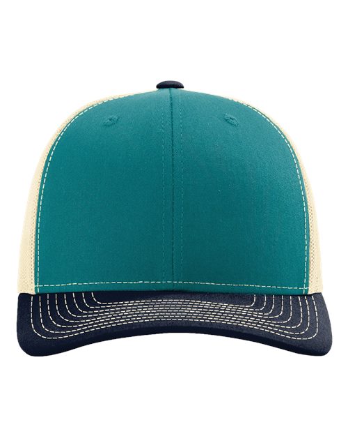 Richardson 112 Snapback Trucker Cap - Blue Teal/ Birch/ Navy - front