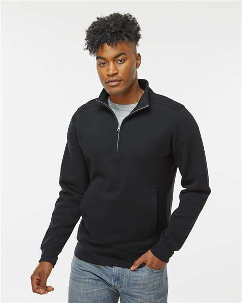 J. America 8717 Unisex Heavyweight Fleece Quarter-Zip Sweatshirt - Black - model front