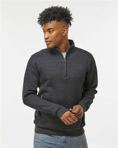 J. America 8717 Unisex Heavyweight Fleece Quarter-Zip Sweatshirt - Charcoal Heather - model front