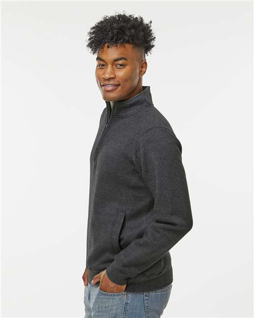 J. America 8717 Unisex Heavyweight Fleece Quarter-Zip Sweatshirt - Charcoal Heather - model side