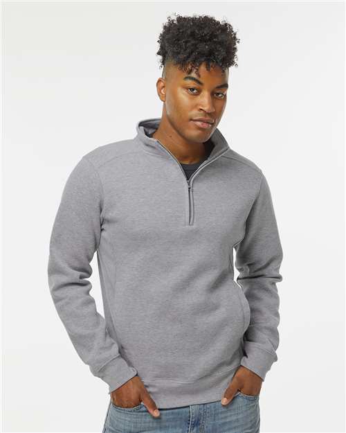 J. America 8717 Unisex Heavyweight Fleece Quarter-Zip Sweatshirt - Oxford - model front