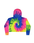 Colortone 8333 Women's Tie-Dyed Crop Hooded Sweatshirt - Neon Rainbow - front