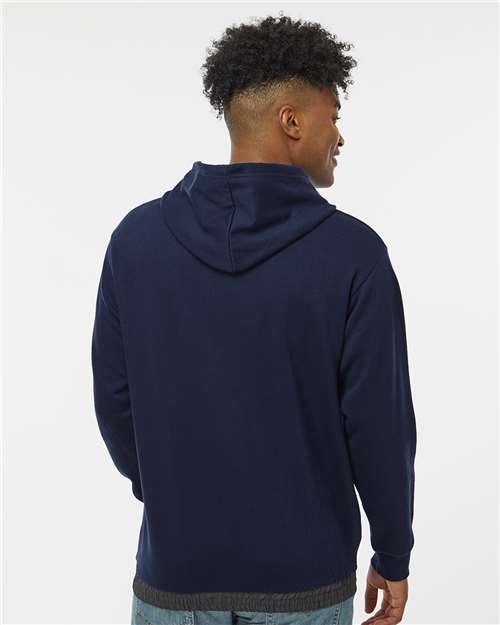 MV Sport 23112 Unisex Mixed Media Hooded Sweatshirt - Navy/ Charcoal - model back