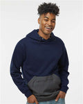 MV Sport 23112 Unisex Mixed Media Hooded Sweatshirt - Navy/ Charcoal - model front