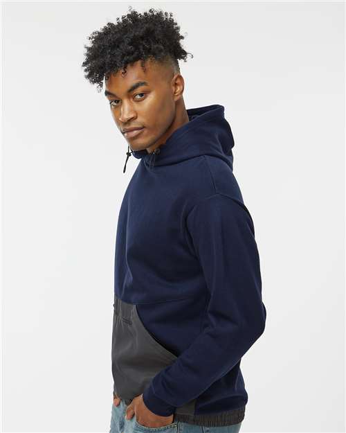 MV Sport 23112 Unisex Mixed Media Hooded Sweatshirt - Navy/ Charcoal - model side