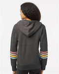 MV Sport W22732 Women's Striped Sleeves Full-Zip Hooded Sweatshirt - Charcoal - model back