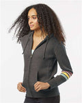 MV Sport W22732 Women's Striped Sleeves Full-Zip Hooded Sweatshirt - Charcoal - model side