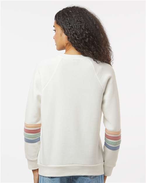 MV Sport W23152 Women's Striped Sleeves Crewneck Sweatshirt - Ivory - model back