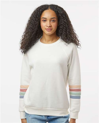 MV Sport W23152 Women's Striped Sleeves Crewneck Sweatshirt - Ivory - model front
