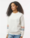 MV Sport W23152 Women's Striped Sleeves Crewneck Sweatshirt - Ivory - model side
