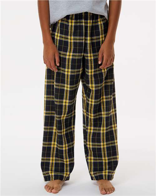 Boxercraft BY6624 Youth Flannel Pants - Black/ Gold - model front