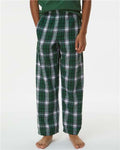 Boxercraft BY6624 Youth Flannel Pants - Green/ White Plaid - model front