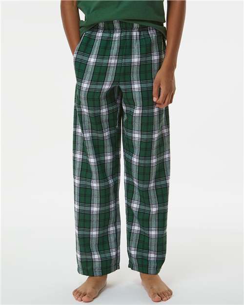 Boxercraft BY6624 Youth Flannel Pants - Green/ White Plaid - model front