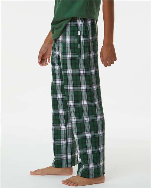 Boxercraft BY6624 Youth Flannel Pants - Green/ White Plaid - model side