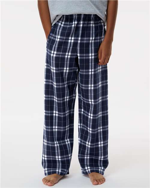 Boxercraft BY6624 Youth Flannel Pants - Navy/ Silver Plaid - model front