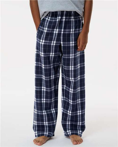 Boxercraft BY6624 Youth Flannel Pants - Navy/ Silver Plaid - model front