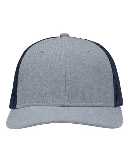 Sportsman SP1650 Modern Six-Panel Trucker Fit Cap - Ice Blue Heather/ Navy - front