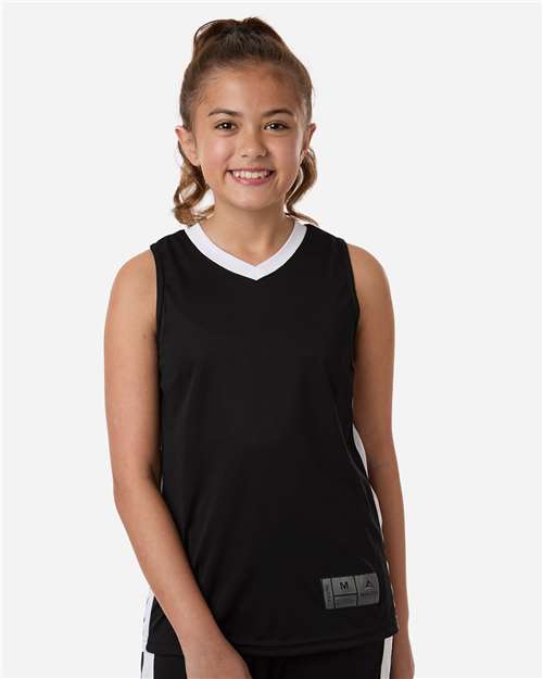 Augusta Sportswear 6887 Youth Match-Up Basketball Jersey - Black/ White - model front