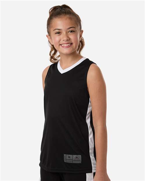 Augusta Sportswear 6887 Youth Match-Up Basketball Jersey - Black/ White - model side