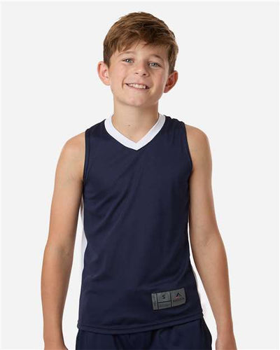 Augusta Sportswear 6887 Youth Match-Up Basketball Jersey - Navy/ White - model front
