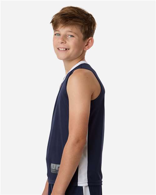 Augusta Sportswear 6887 Youth Match-Up Basketball Jersey - Navy/ White - model side