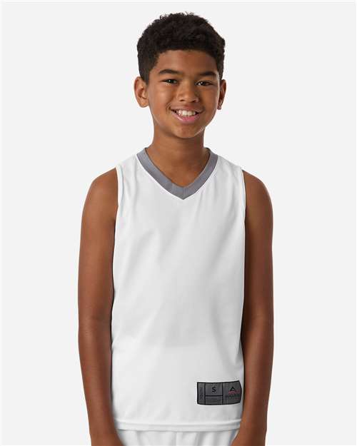 Augusta Sportswear 6887 Youth Match-Up Basketball Jersey - White/ Graphite - model front