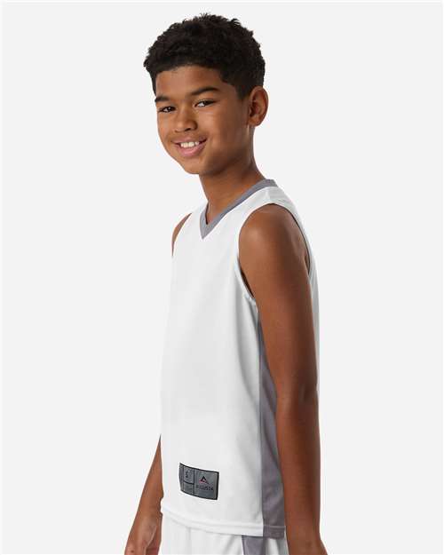 Augusta Sportswear 6887 Youth Match-Up Basketball Jersey - White/ Graphite - model side