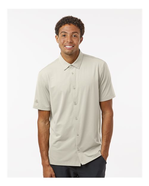 Adidas A595 Men's Full Button Down Short Sleeve Shirt - Alumina - model front