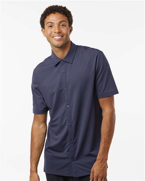Adidas A595 Men's Full Button Down Short Sleeve Shirt - Shadow Navy - model front