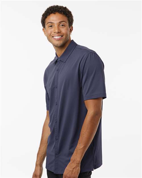 Adidas A595 Men's Full Button Down Short Sleeve Shirt - Shadow Navy - model side
