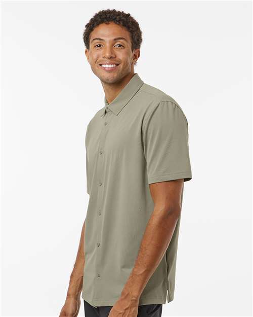 Adidas A595 Men's Full Button Down Short Sleeve Shirt - Silver Pebble - model side