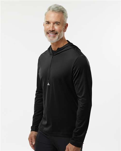 Adidas A596 Men's Lightweight Quarter-Zip Hooded Pullover - Black - model side