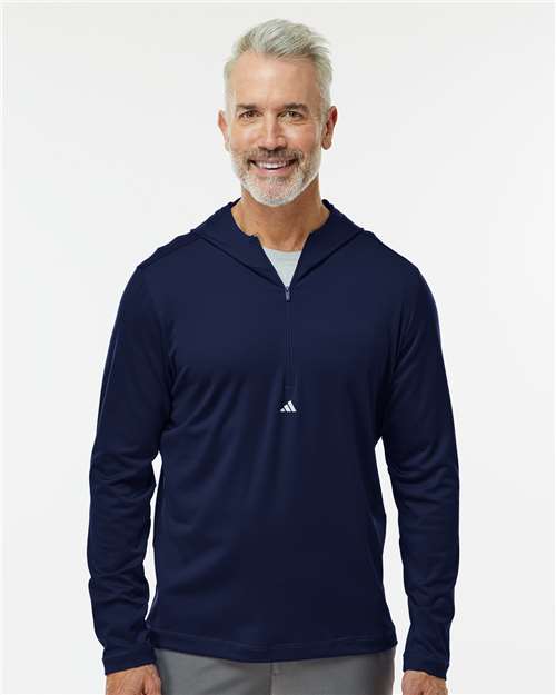 Adidas A596 Men's Lightweight Quarter-Zip Hooded Pullover - Collegiate Navy - model front