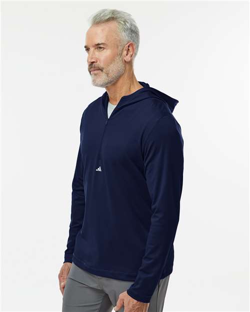 Adidas A596 Men's Lightweight Quarter-Zip Hooded Pullover - Collegiate Navy - model side
