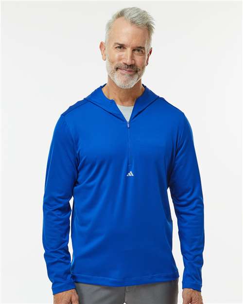 Adidas A596 Men's Lightweight Quarter-Zip Hooded Pullover - Collegiate Royal - model front