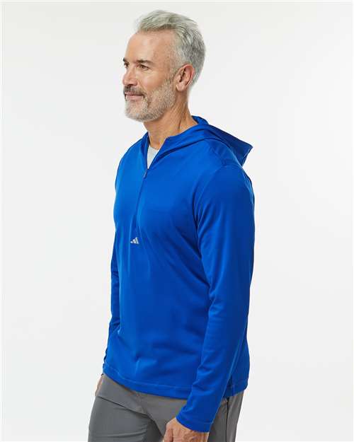 Adidas A596 Men's Lightweight Quarter-Zip Hooded Pullover - Collegiate Royal - model side