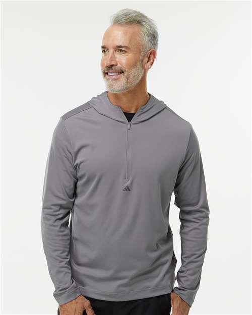 Adidas A596 Men's Lightweight Quarter-Zip Hooded Pullover - Grey Three - model front