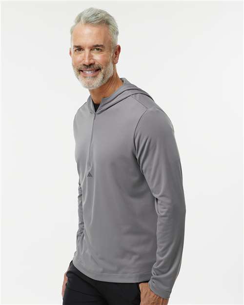 Adidas A596 Men's Lightweight Quarter-Zip Hooded Pullover - Grey Three - model side